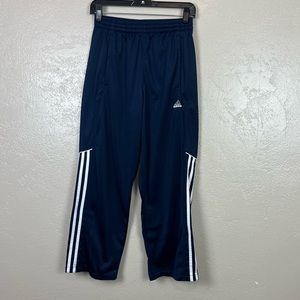Adidas clima lite men athletic elastic waist navy blue‎ white striped pants Sz S